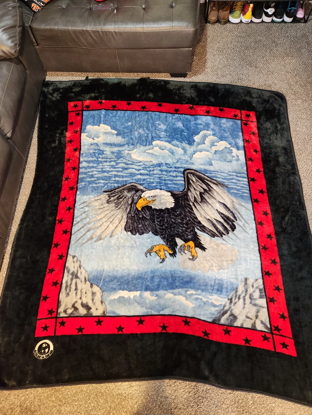 Vintage Golden Bear Heavy Duty Fleece Eagle Blanket Size 85×78